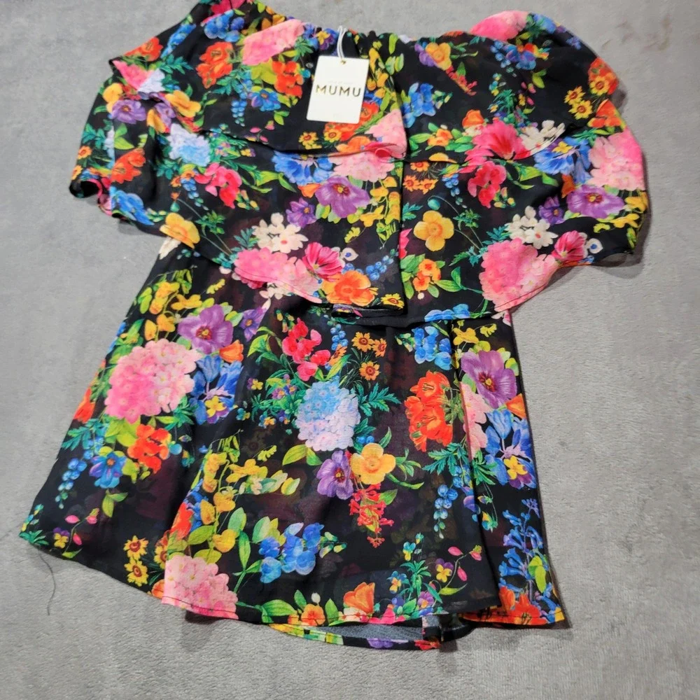 Show Me Your Mumu Womens‎ Dress XS Black Floral Ruffle Off Shoulder Mini Boho